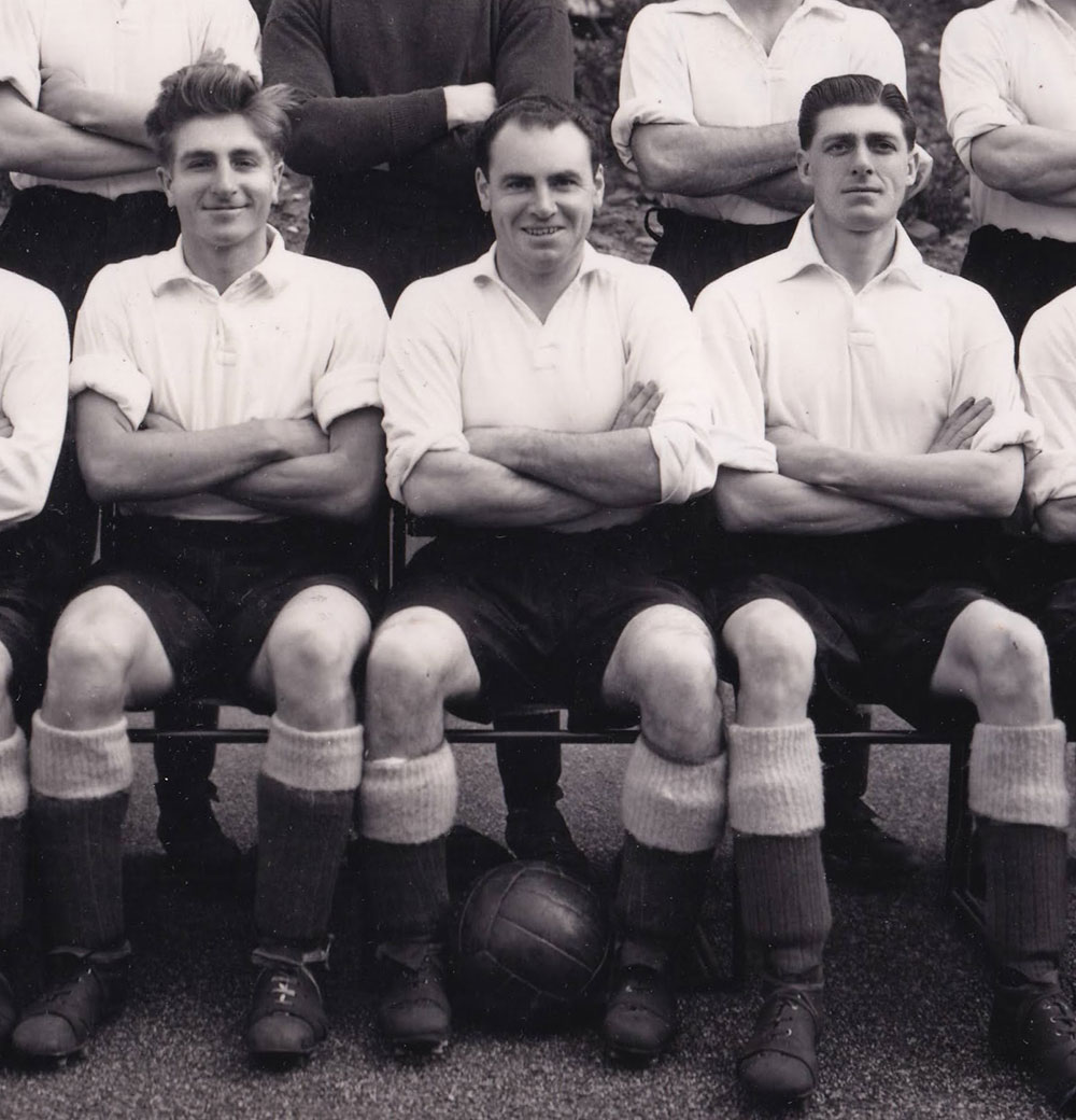 Peter Farrell flanked by Dave Hickson and John Willie Parker