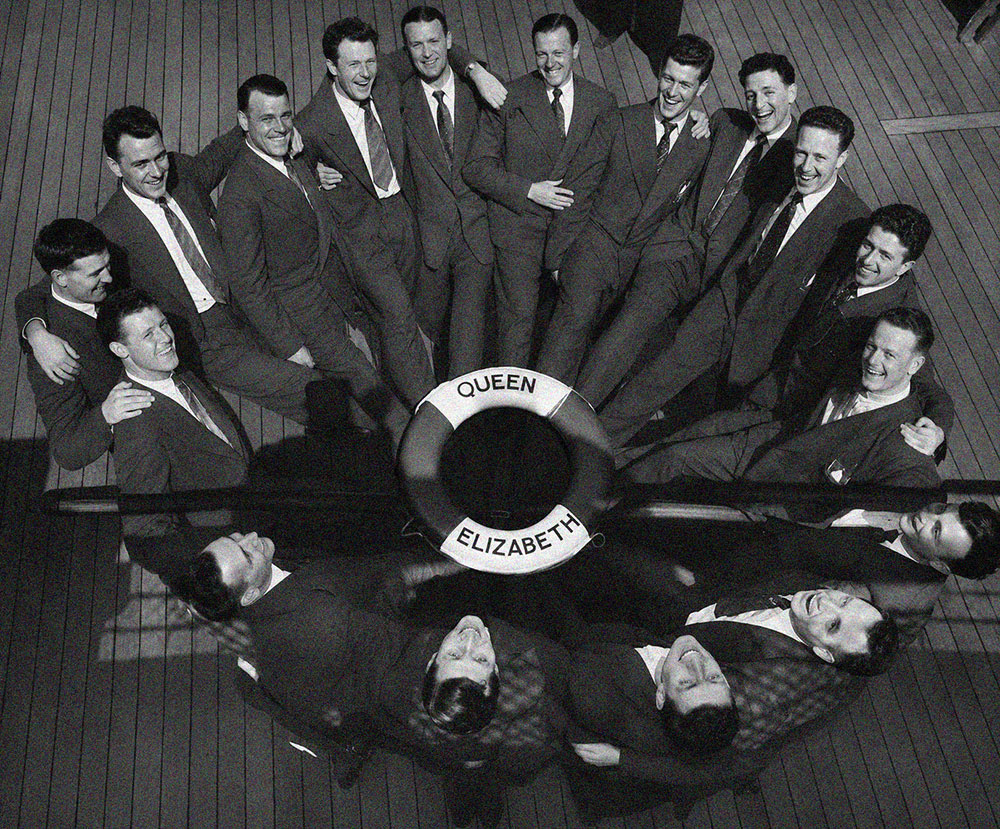 Everton team on the Queen Elizabeth &ndash; sailing to New York