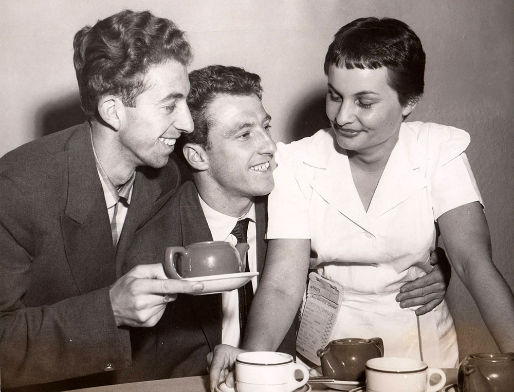 Ken Rea and Jimmy Harris get aquainted with a waitress in North America